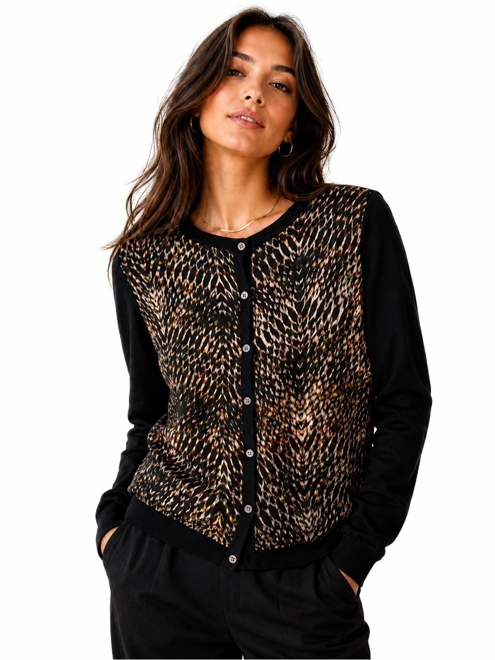 CHAUS New York Animal Print Cardigan | Chic Career & Casual Sweater | M